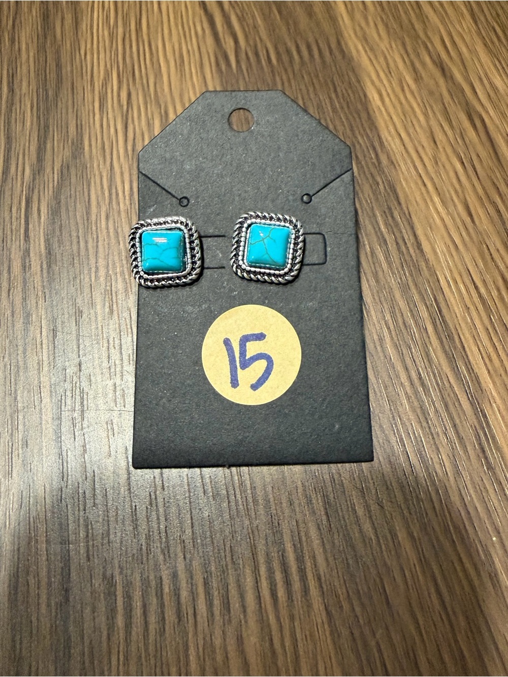 Turquoise Square Rope-Edge Stud Earrings - Unbranded